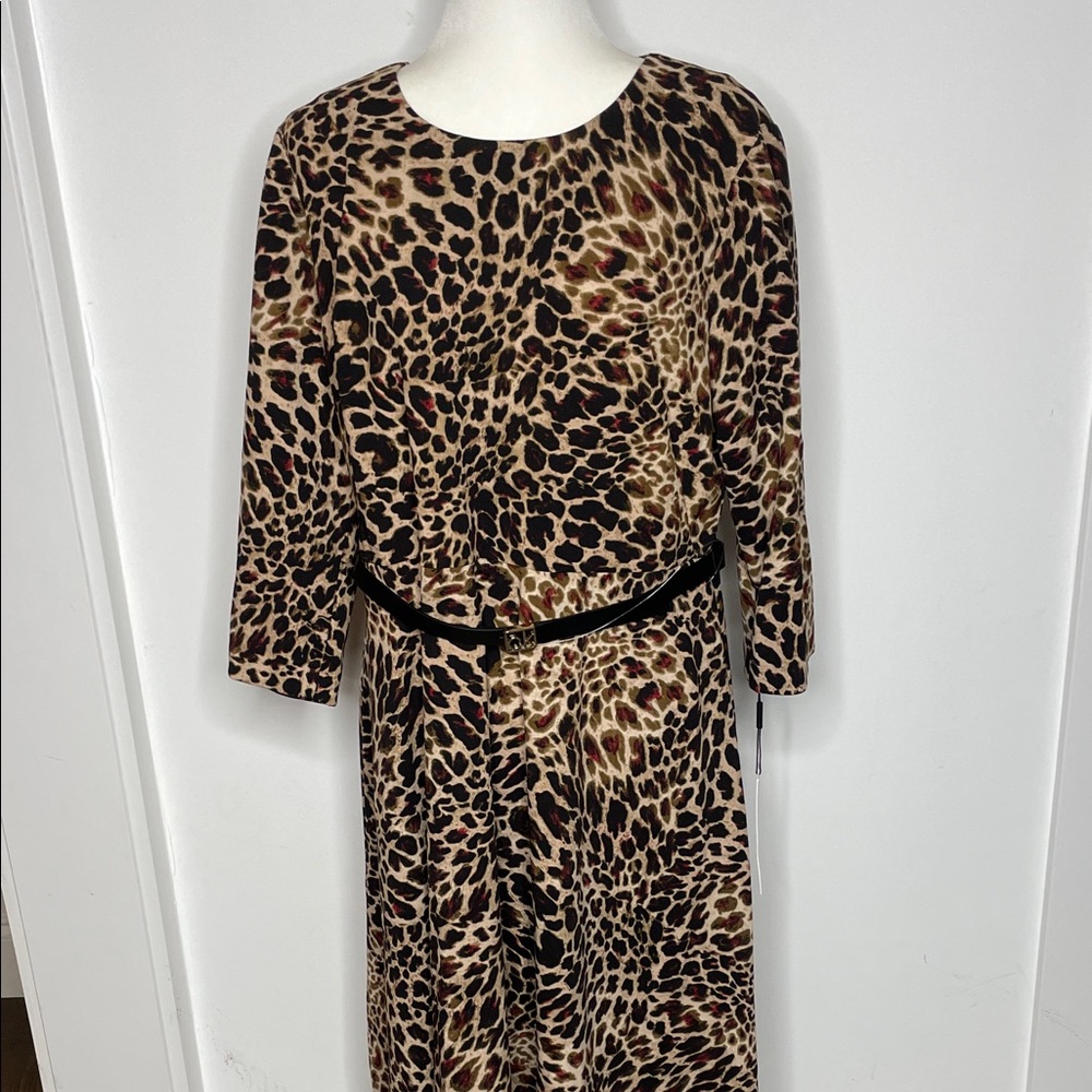 Calvin Klein Leopard Print Long Sleeve Dress